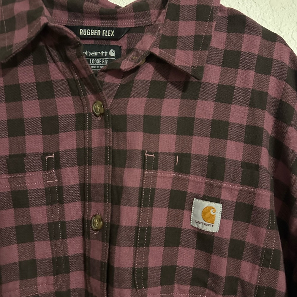 Carhartt Rugged Flex Fit Plaid Women’s Button Up Shirt XL Purple Warm Outdoor - Picture 2 of 4